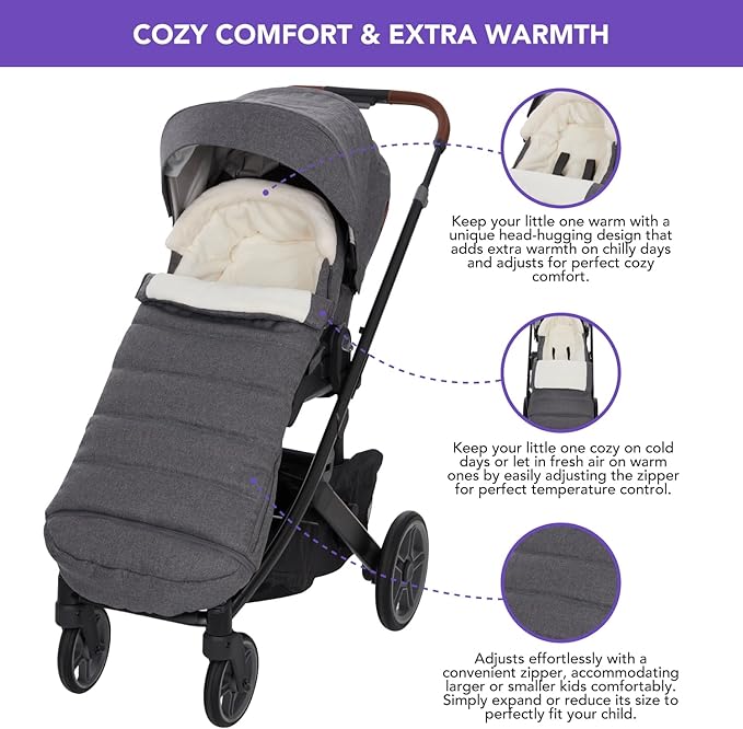 Bunting Bag for UPPAbaby Vista, V2, V3, Cruz, V2, V3 RumbleSeat, V2, V3 Ridge, Minu Strollers, Warm and Ultra-Plush Waterproof Stroller Footmuff, Extendable Winter Stroller Cover, Sleeping Bag