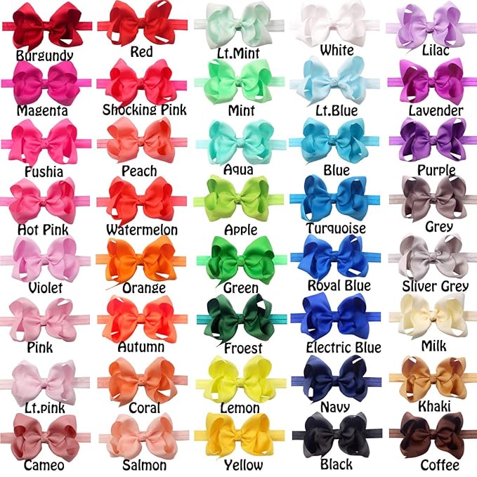CÉLLOT Baby Girls Headbands Grosgrain Ribbon 4.5" Hair Bows Headband Big Bow Hair Bands for Toddler Pack of 40