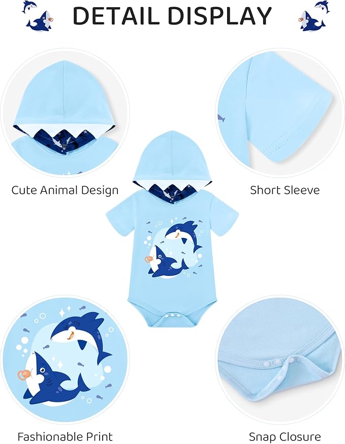 Newborn Boy Summer Outfits Animal Print Short Sleeve Romper with Hoodie & Pants Infant Clothing Set