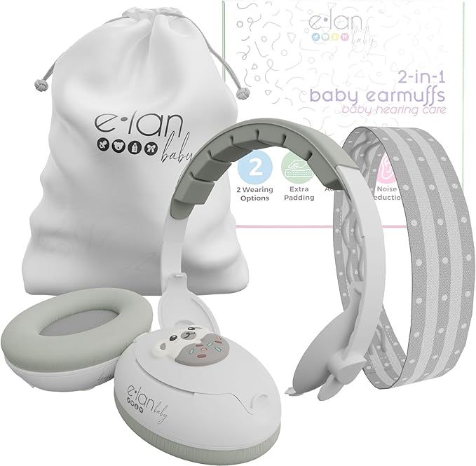 2-in-1 Baby Ear Muffs Noise Protection - Baby Headphones for Noise & Plane Travel - 2 Headbands - Toddler Ear Protection for Infant & Toddler Travel Essential, Age 1-36 Months