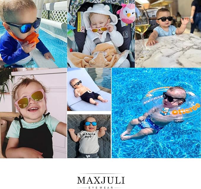 MAXJULI Baby Infant Sunglasses Safe, Soft, With Adjustable Strap 0-24 Months BPA Free 7002