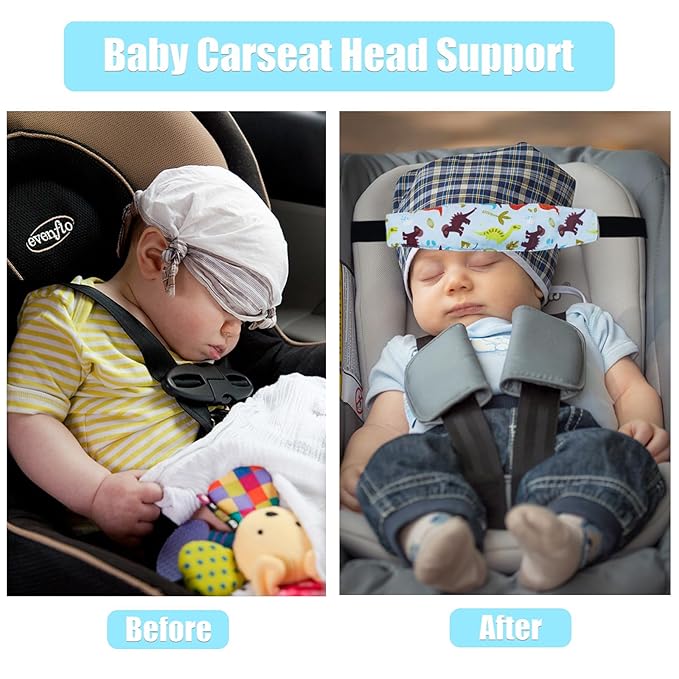 3 Pcs Baby Carseat Head Support Band Neck Relief Headrest Strap for Stroller Car Seat Head Holder for Toddler Kids Children Child Baby Infant(White and Green)