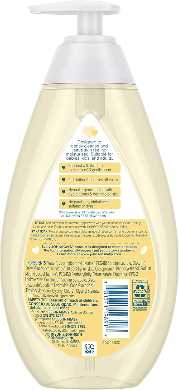 Johnson's Baby Skin Nourishing Moisture Baby Body Wash with Shea & Cocoa Butter, Hypoallergenic & Tear Free Baby Bath Wash, Paraben-, Dye-, Sulfate & Phthalate-Free, 20.3 fl. oz
