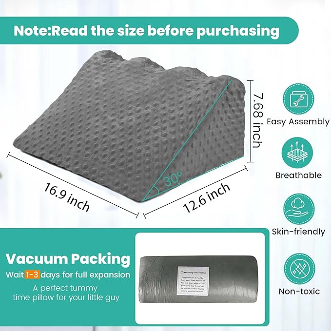 Baby Tummy Time Prop for Neck and Shoulder Strength Growth, Memory Foam Nursery Support for Infant Baby Washable Removable Cover