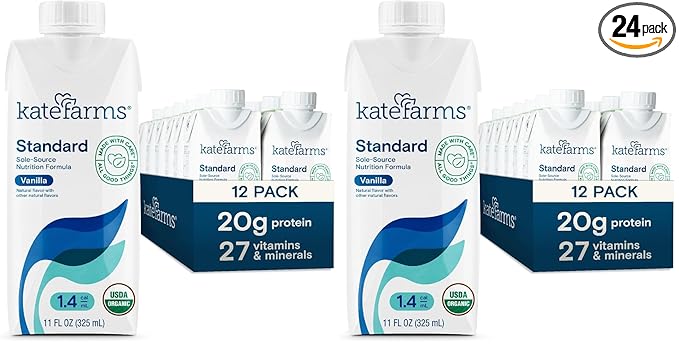 KATE FARMS Organic 1.4 High Calorie Nutrition Shake,Vanilla,20g Protein,27 Vitamins and Minerals,Meal Replacement,Protein Shake,11 oz,(Pack of 24)
