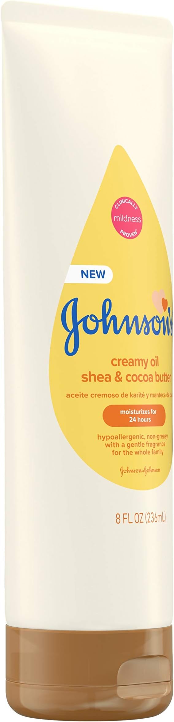 Johnson's Baby Creamy Oil for Baby with Shea & Cocoa Butter, Moisturizing Body Lotion, 8 fl. oz (Packaging May Vary)