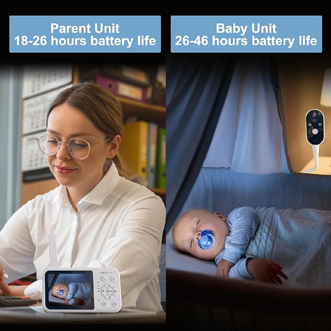 TimeFlys Video Baby Monitor, Both Units Rechargeable, Outdoor Use For Camping, Car Camera Usage, Camera 40-hour Battery, Night Vision, 2-Way Audio, Lullabies, No WiFi Required, Model Z280L,2.8" Screen