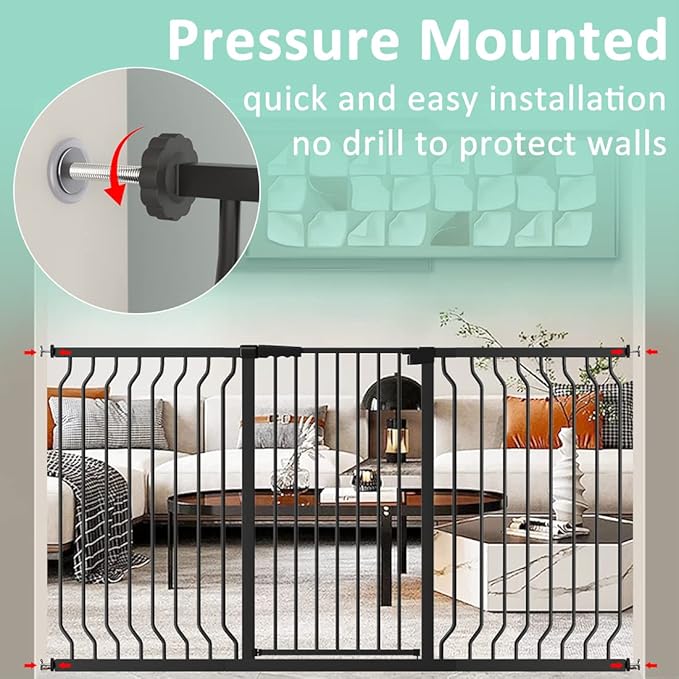 ALLAIBB White 40.55" Extra Tall Wide 57.48-74.4" Baby Gate Pressure Mounted Walk Through Child Kids Safety Toddler Tension Pet Dog Gates with Extension for Doorways Kitchen