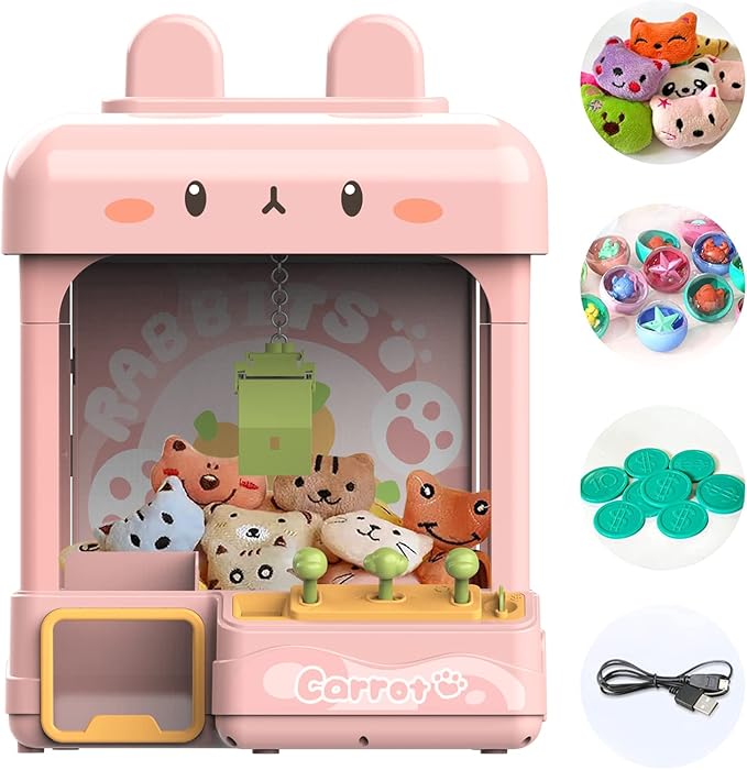 Large Claw Machine for Kids Adults with Prizes, Adjustable Sound & Light, Mini Vending Machine for Girls, Electronic Arcade Crane Game, Candy Dispenser Toy for Party Birthday Gifts - Bunny