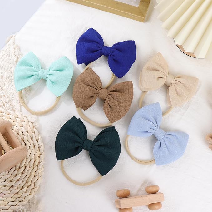YanJie Baby Girls Nylon Headbands Newborn Bows Handmade Hair Bows Hairbands Hair Accessories for Newborn Infant Toddlers Kids (4.5bow 12colors)