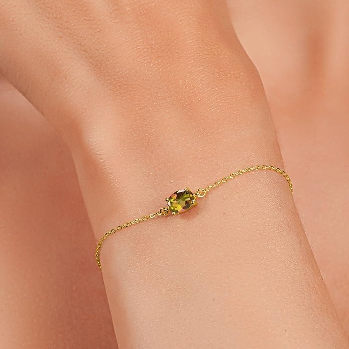 Gem Stone King 7X5MM Oval Gemstone Birthstone Solitaire Bracelet For Women | 925 Sterling Silver | Adjustable Bolo Bracelet For Women | Fine Jewelry Gifts for Her Mom Wife