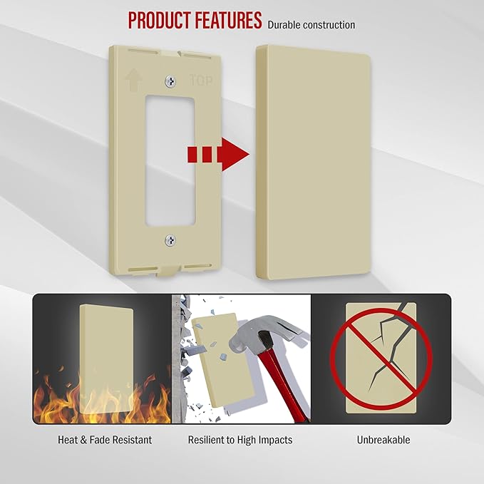 ENERLITES Screwless Blank Wall Plate, Child Safe Blank Device Outlet Cover, Standard Size, 1-Gang 4.68" x 2.93", Polycarbonate Thermoplastic, UL Listed, SI8801-I, Glossy, Ivory