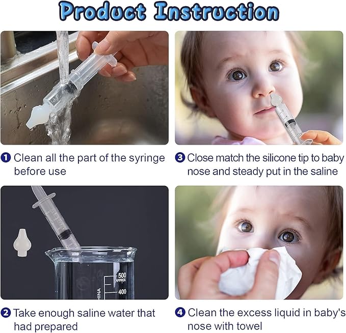 Nasal Syringe for Baby - 4PCS with Cleaning Tools - Safe Silicon Baby Nasal Aspirator Qucik Syringe Nose Cleaner Rinsing Tool for Baby/Infant/Kid (Transparent, 4PCS)