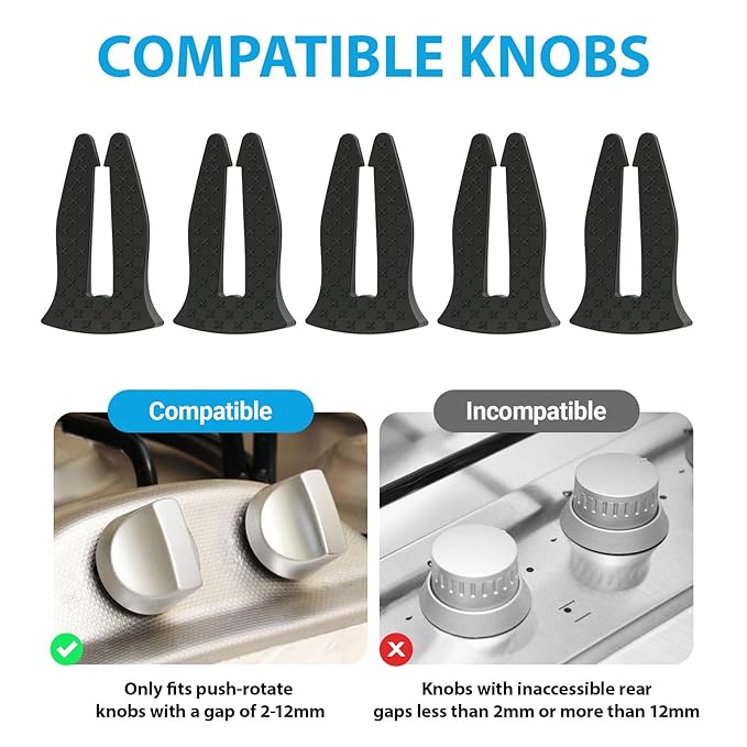 Stove Knob Safety Covers Baby Proof, Gas Stove Locks for Child and Pet Safety, Heat-Resistant Silicone Oven Knob Covers, Easy Install No Tools Needed (5 Pack)