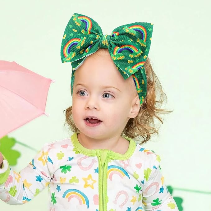YanJie St. Patrick's Day Baby Girl Clover Headbands Shamrock Green Bows Newborn Girls Headbands Handmade St.Patrick Wide Hairbands Hair Accessories