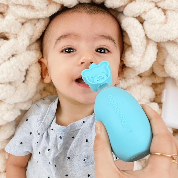 oogiebear: Baby Nasal Aspirator - Safe Booger & Earwax Remover for Newborns, Infants, Toddlers - Better Syringe, Airtight Suction, Nose Sucker - Essential Baby Stuff, Diaper Bag Must-Haves, Blue