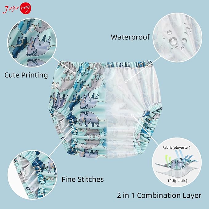 Joyo roy 4Pcs Plastic Underwear for Potty Training Rubber Training Pants for Toddlers 2T Cloth Diaper Cover Rubber Pants for Toddlers Waterproof Boys Swim Diaper Covers for Toddler Plastic Underwear