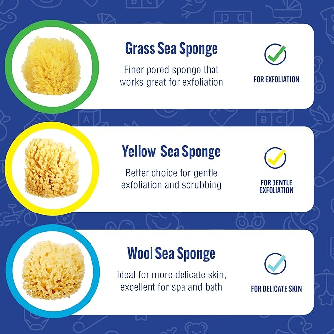 Baby Buddy Baby Bath 4in Yellow Sea Sponge, Absorbent Natural Sea Sponge, Soft on Tender Skin, Biodegradable, Hypoallergenic, Bath Accessories for Bathing, 1 Pack