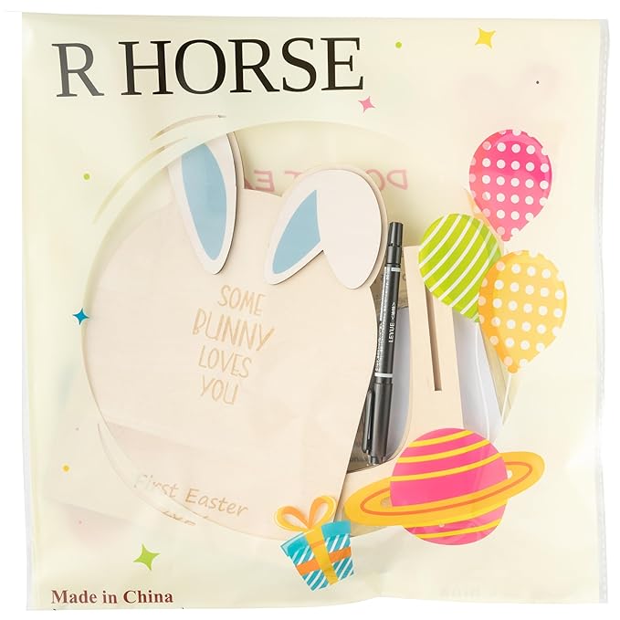 R HORSE DIY Baby's First Easter Footprint or Handprint Art Sign with Ink Pad, 3D Blue Bunny Wooden Milestone with Marker Pen, Baby 1st Easter Keepsake Craft Gift Nursery Photo Prop Baby Shower Baptism