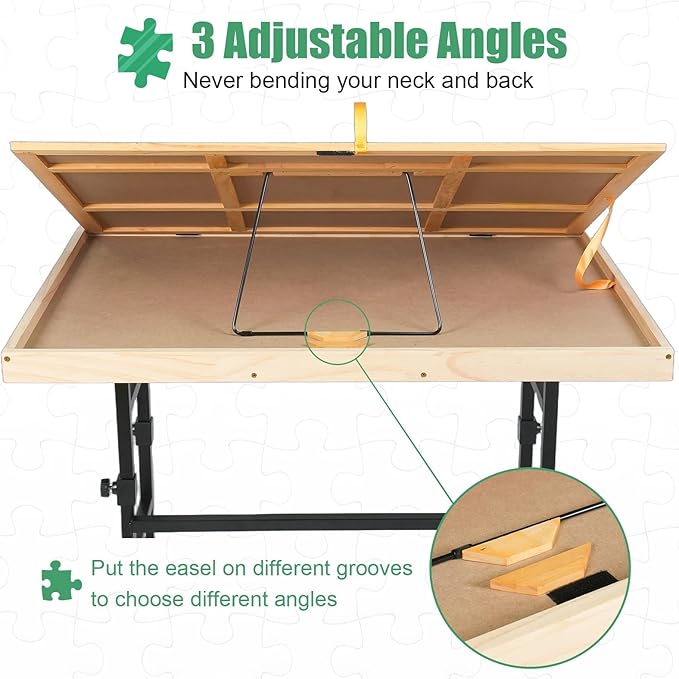 ALL4JIG 1500 Piece Jigsaw Puzzle Table with Legs,25"x34"Adjustable Puzzle Tables for Adults, 3-Tilting-Angle Portable Wooden Jigsaw Puzzle Board Portable with 4 Drawers & Cover Birthday Gift for mom