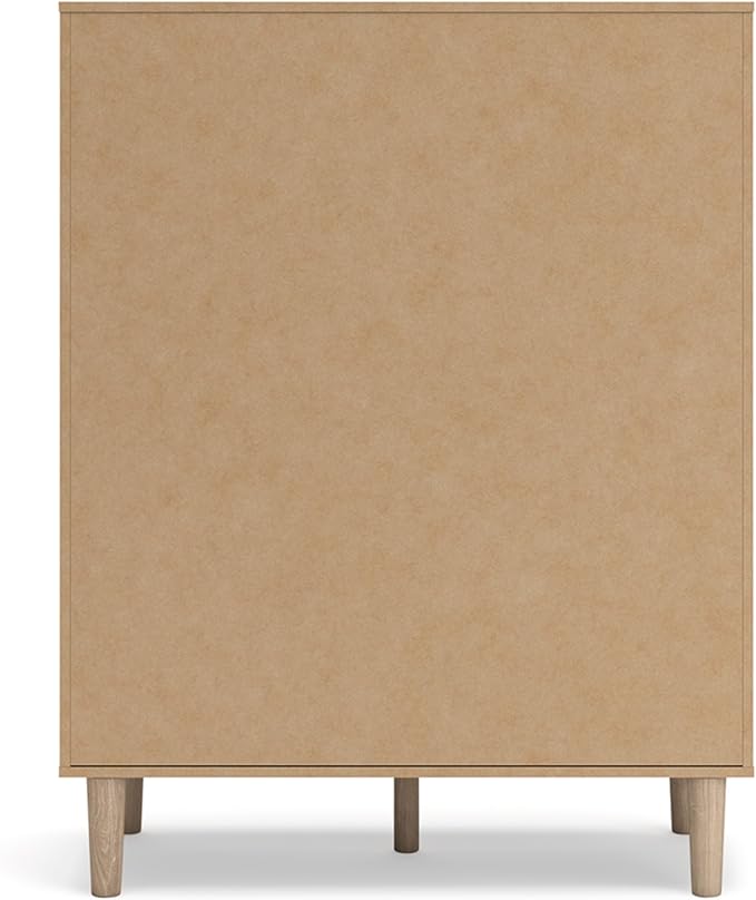 Signature Design by Ashley Cielden Contemporary Chest of Drawers with Textured Cane Details and 5 Drawers, Bronze Knobs, Wood, 52.48" High, Light Brown