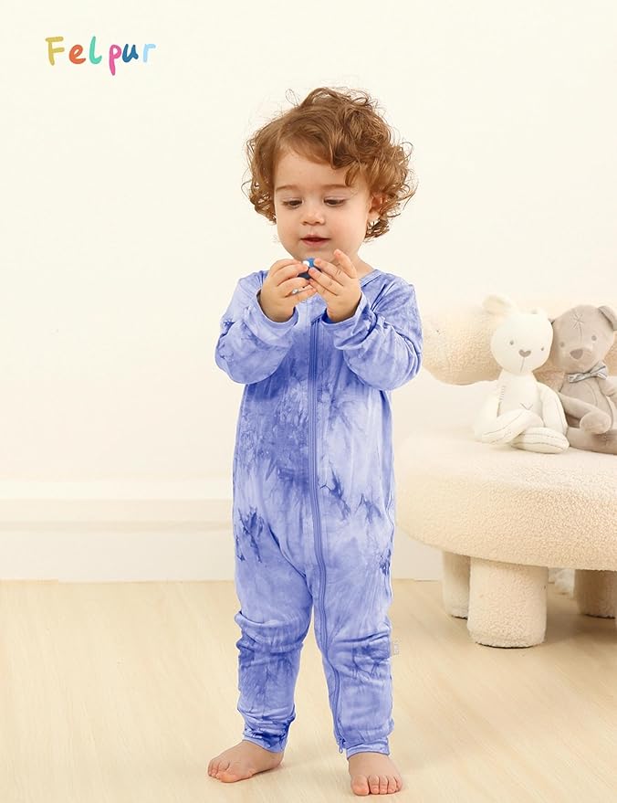 Baby Girls Boys Footless Romper 2 Way Zipper Soft Rayon Outfits, Outdoor Tie-dye Long Sleeve Clothes Jumpsuit
