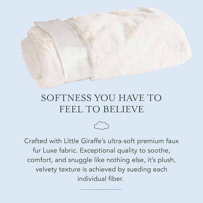 Little Giraffe Baby Blanket - Luxe Soft Blanket with Satin Trim - Baby Stroller Blanket - Newborn Baby Essentials & Baby Gifts - 29x35" - Cream