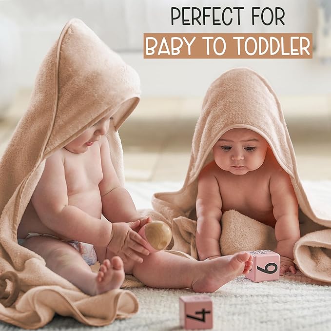 100% Organic Cotton Plush Woven Hooded Baby Bath Towels - Soft and Absorbent 31x31 Inches for Newborns and Kids, Baby Bath & Hooded Towels, Premium Infant Towels (Sand)