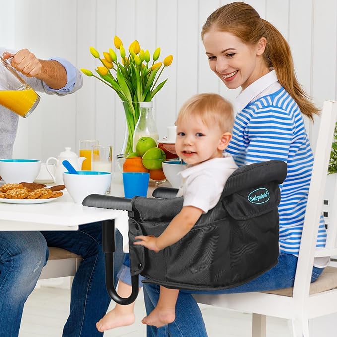 Baby High Chair, Portable High Chair, Travel Booster Seat for Babies 6-36 Months, Easy to Install, Easy to Clean, Suitable for Home, Travel, Restaurant, Newborn Gift, Black