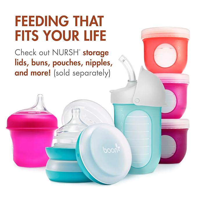 Boon Nursh Bottles - Silicone Baby Bottles Help Ease Colic Symptoms - Formula and Breast Milk Only Touch Food-Grade Silicone - Medium Flow - 8 Oz - Speckle