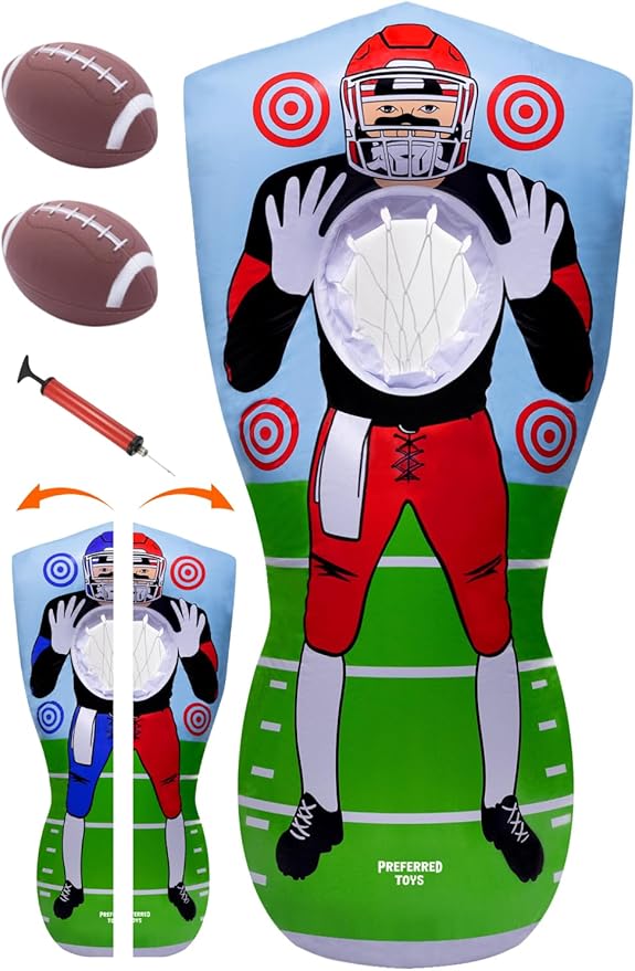 Inflatable Football Target – Double-Sided Toss Training Game with Mini Footballs – Super Bowl Party Game for Kids and Adults – Indoor & Outdoor Backyard Fun – 65 Inch