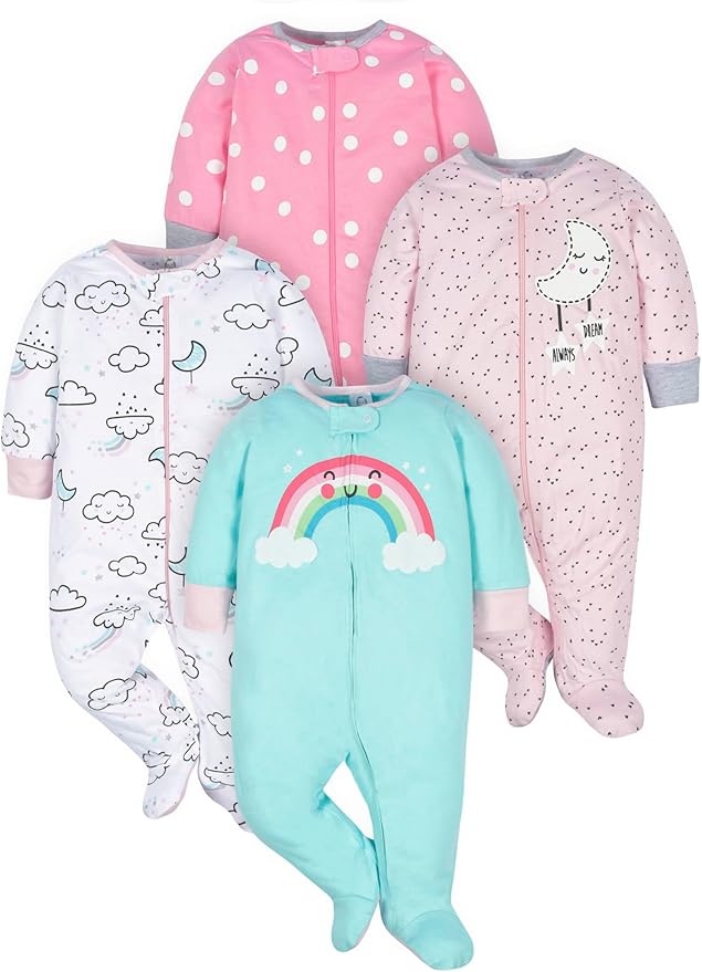 Gerber baby-girls 4 Pack Sleep 'N Play Footie