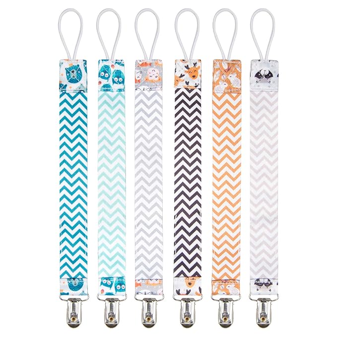 Babygoal Pacifier Clips, 6 Pack Pacifier Holder for Boys and Girls Fits Most Pacifier Styles 6PBM01