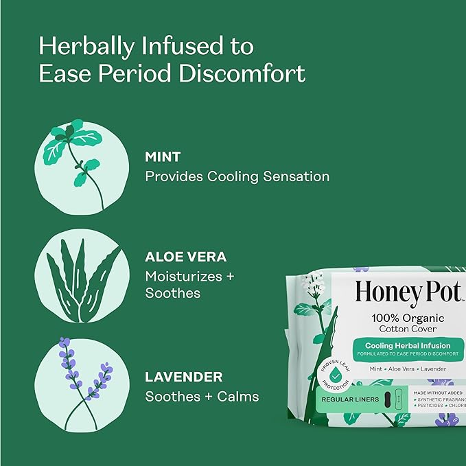 The Honey Pot Company - Herbal Everyday Panty Liners for Women - Infused w/Essential Oils for Cooling Effect & Organic Cotton Cover - Feminine Care - 30 ct