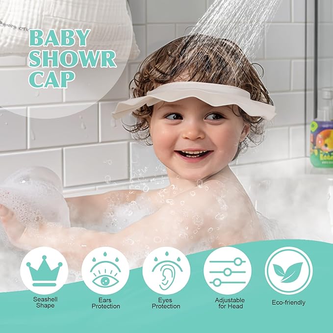 Baby Shower Cap Hat Soft Adjustable Bath Head Cap Visor for Washing Hair Safe Shampoo Shower Bathing Protection Head Eye Ear,Shampoo Caps for Toddler,Baby,Kids,Children,Makes the Bath More Fun
