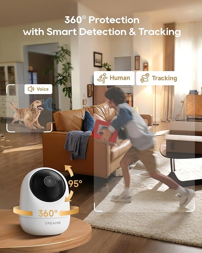 DREAME Pet Dog Camera, 2K 3MP Indoor Security Camera Motion Detection, 5G/2.4G Dual-Band Wi-Fi, Physical Privacy Mode, Night Vision, 2-Way Audio, Cloud & SD Card Storage, Works with Alexa & Google