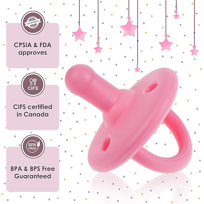 Sweet Child Pacifiers 0-18 Months, Set of 6 Ultra-Light Silicone Binkies with Collapsible Handle & 3 Air Holes for Added Safety, Best Newborn Pacifiers for Baby Boys Or Girls