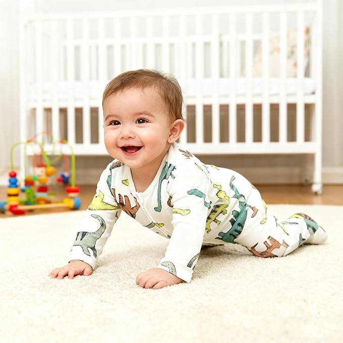 Baby Footie Jumpsuit, 100% Cotton Long Sleeve Footed Romper, Summer Outfit for 0-12 Months