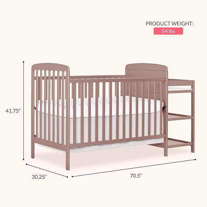 Dream On Me Anna 4 in 1 Full Size Crib and Changing Table Combo in Brown Sugar, Greenguard & JPMA Certified, Converts from Baby Crib to Toddler Bed and Day Bed