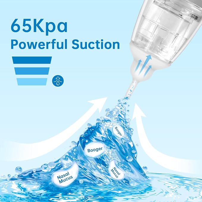 Nasal Aspirator for Baby, Electric Nose Aspirator for Toddler, Nose Sucker with Powerful Suction, Auto Nose Cleaner with 3 Silicone Tips, Adjustable Suction Level, Music and Light Soothing Function