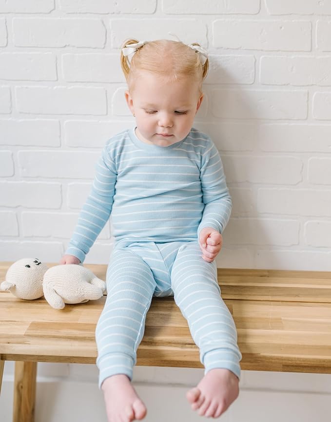 moimoln Stripe Pajamas Set 12M-8Y Ribbed Unisex Baby & Toddler, Soft Viscose, Snug-Fit, Everyday Sleepwear