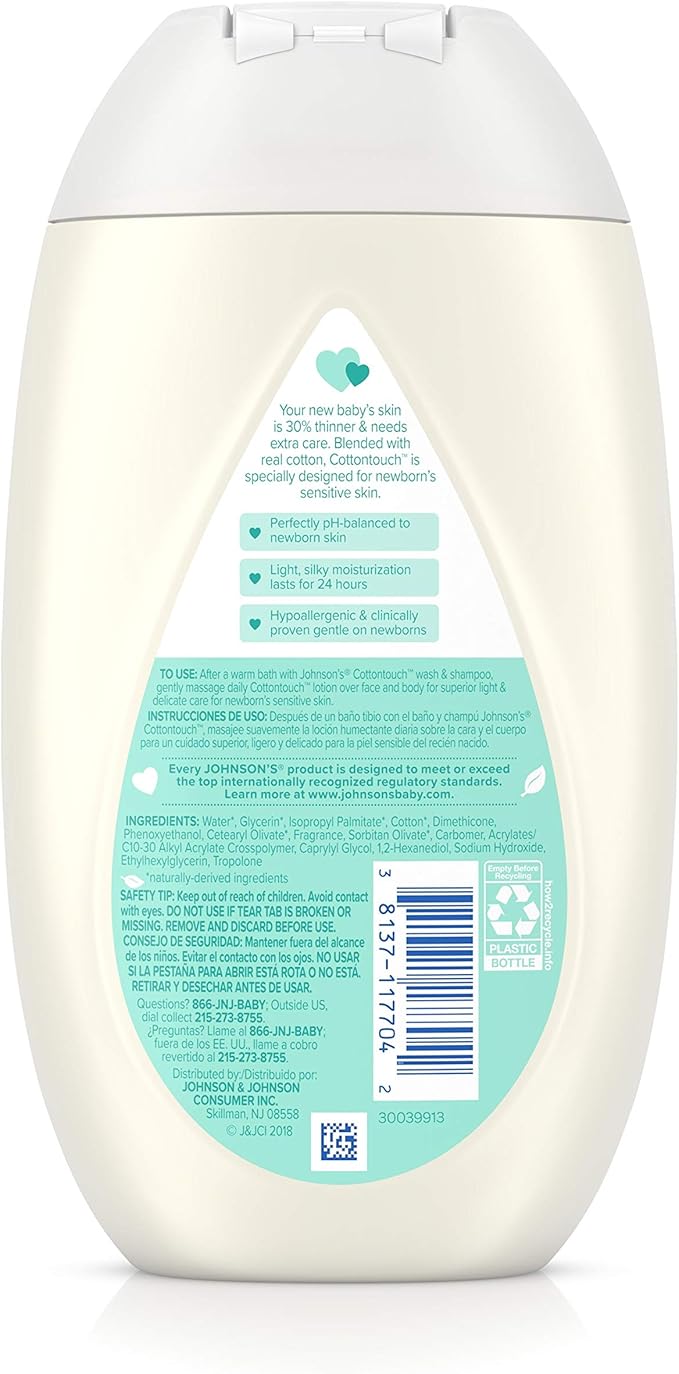 Johnson's Baby Comfort Touch Newborn Baby Face & Body Lotion, Silky Moisturizing Lotion, Toddler Essentials, Hypoallergenic, No added Parabens &Dyes, 13.6 fl. oz (Pack of 2)