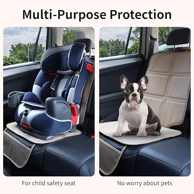 Car Seat Protector, Extra Thick Car Seat Covers Non-Slip Waterproof Mat Pad Leaving No Imprints Marks for Child Baby Pet Truck SUV Automobile (Beige-A)