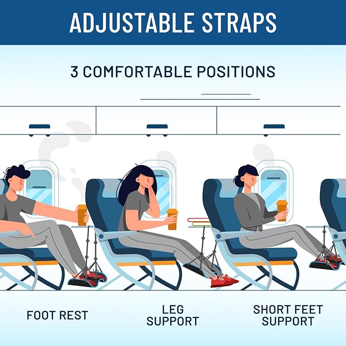 Everlasting Comfort Airplane Foot Hammock - Memory Foam Foot Rest for Plane Travel - Portable Foot Rest for Air Travel, Desk & Car - Airplane Essentials Foot Hammock for Plane Travel (Pack of 2)