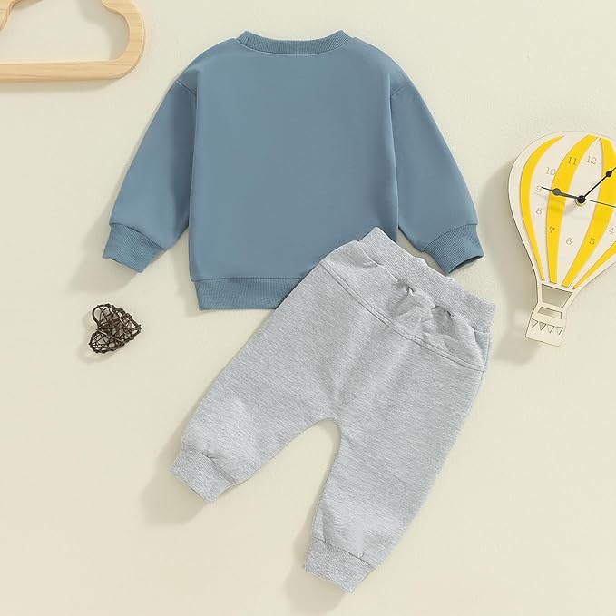 Baby Boy Fall Clothes Set Long Sleeve Letter Print Sweatshirt Pants Toddler Infant Outfits 6 12 18 24 Months 2T