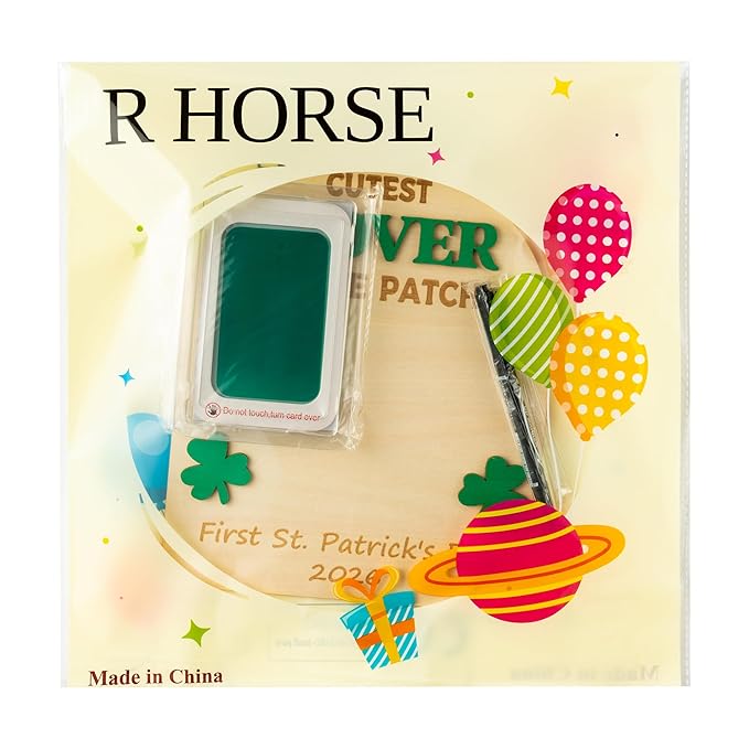 R HORSE DIY Baby’s First St. Patrick’s Day Footprint or Handprint Art Sign with Ink Pad, 3D Shamrock Newborn Milestone Keepsake Craft Gift, St. Patrick's Day Baby Shower Decoration Nursery Photo Props