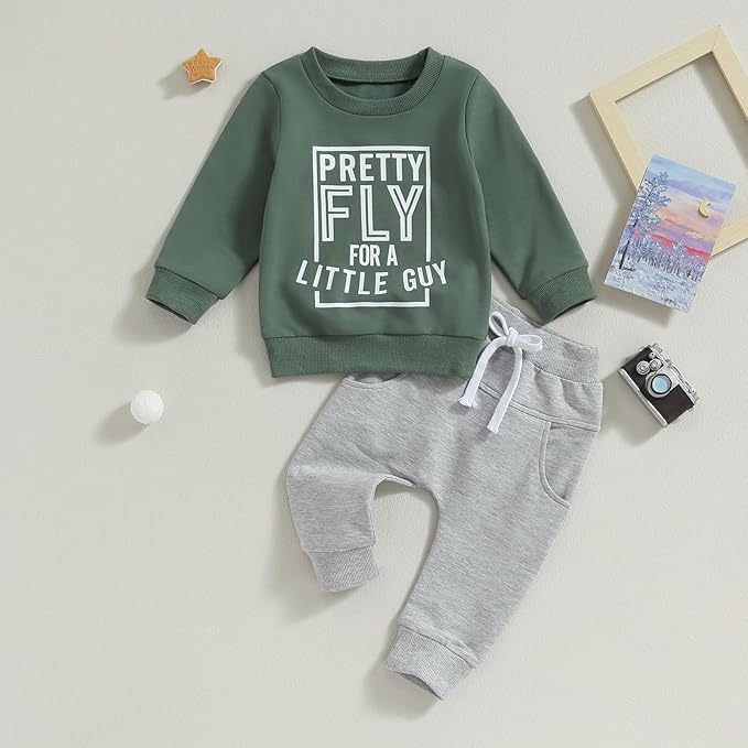 Toddler Baby Boy Fall Outfit Crewneck Long Sleeve Sweatshirt Tops Elastic Pants Jogger Cute Newborn Winter Clolthes Set