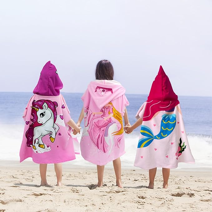 Hooded Kids Beach Towels - Toddler Bath Towel Girls Boys Swim Cover-ups for Ages 4 to 10 Kids Pool Towels Quick Dry Lightweight Soft Microfiber Poncho 30x30(Pink Mermaid)