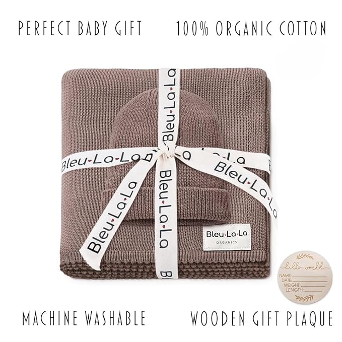 Baby Gift Set - Organic Cotton Newborn Blanket Essentials, Thoughtful Baby Shower & New Baby Gift for Boys & Girls (Luxe - Milk Chocolate)