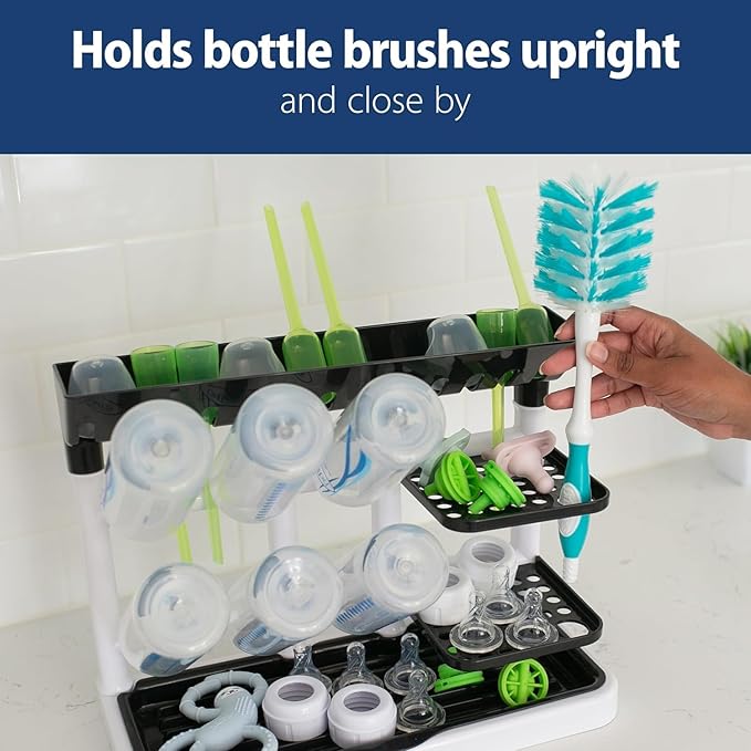 Dr. Brown's Drying Tower, Stand-Up Rack with Soft Touch No Scratch Baby Bottle Cleaning Brush, Pink